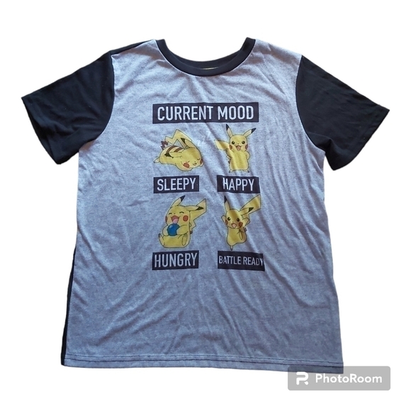 Pokemon Other - Youth Pokemon Pikachu Graphic Gray/Black 100% Polyester Tee Shirt - Size XL